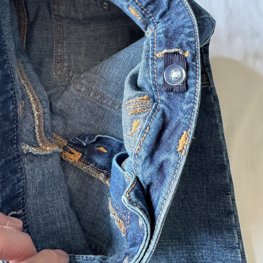Vintage Y2K Old Navy Women's Denim Midi Jean Skirt Blue Size 16 Pockets 1/2 Slit - Picture 7 of 13